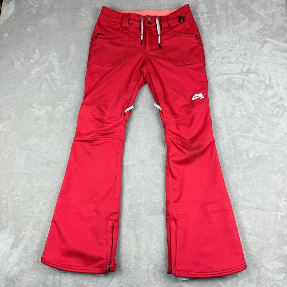 Nike SB Snowboard Ski Pants Women Junior S Red Slim Flare Waterproof Fleece Line